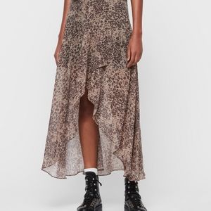 All Saints Slivina HighLow Leopard print skirt EUC